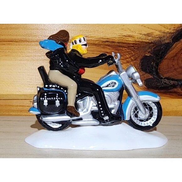 Dept 56 Two for the Road Harley Davidson Motorcycle 54939 Snow Village Blue - Picture 3 of 13
